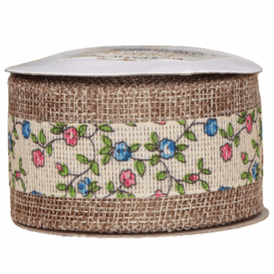 Wstążka jutowa w kwiaty niebieski