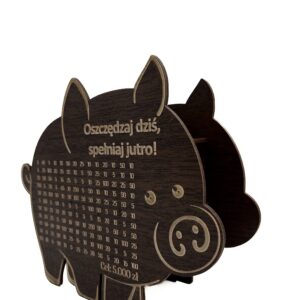 Świnka Skarbonka OSZCZĘDZAJ DZIŚ SPEŁNIAJ JUTRO kolor WENGE