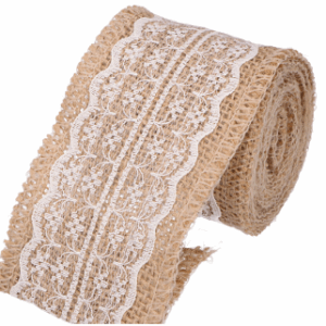 Wstążka jutowa z koronką biel 6cm 2m