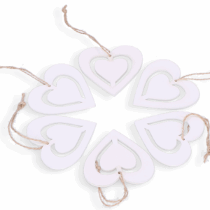 Serca zawieszki białe drewniane 6szt.