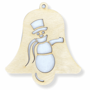 Drewniana zawieszka na choinkę dzwonek dzwoneczek z bałwanem ze sklejki