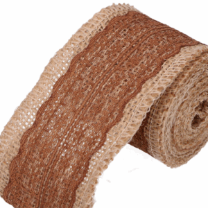 Jutowa wstążka z koronką brąz 6cm 2m