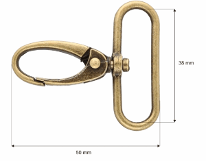 Karabińczyk metalowy 38mm krab stare złoto brelok