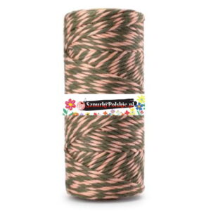 Sznurek bawełniany skręcany twist BRĄZ-RÓŻ 100m 3mm