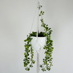 Kwietnik wiszący makrama ze sznurka boho JASNY SZARY