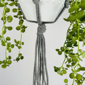 Kwietnik wiszący makrama ze sznurka boho CIEMNY SZARY