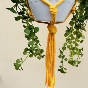 Kwietnik wiszący makrama ze sznurka boho CIEMNY ŻÓŁTY