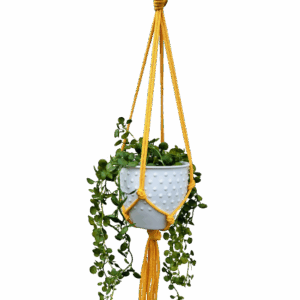 Kwietnik wiszący makrama ze sznurka boho CIEMNY ŻÓŁTY