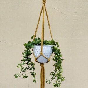 Kwietnik wiszący makrama ze sznurka boho MUSZTARDA