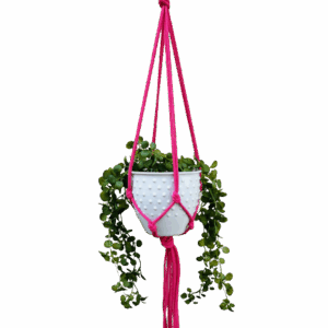 Kwietnik wiszący makrama ze sznurka boho FUKSJA