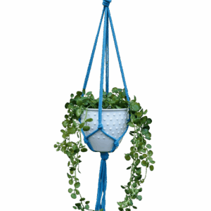 Kwietnik wiszący makrama ze sznurka boho NIEBIESKI