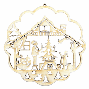 Drewniana bombka zawieszka na choinkę dom domek decoupage ze sklejki