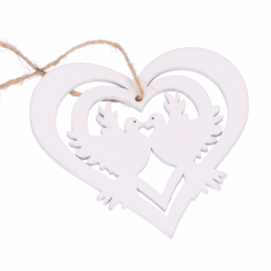 Serce zawieszka gołąbki białe 8cm 6szt