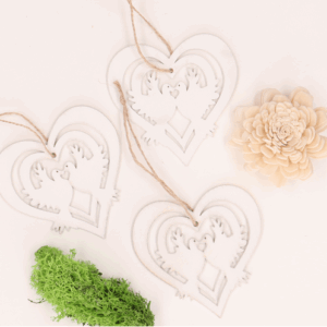 Serce zawieszka gołąbki białe 8cm 6szt