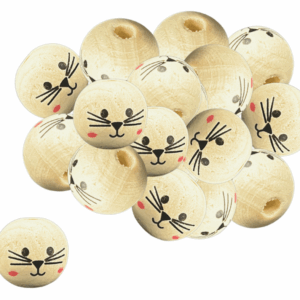 Korale koraliki koty drewniane główki 14mm 20szt