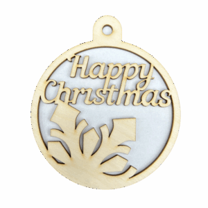 Drewniana bombka świąteczna Happy Christmas ze sklejki zawieszka choinkę