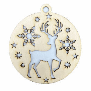 Drewniana bombka świąteczna renifer Rudolf ze sklejki zawieszka na choinkę