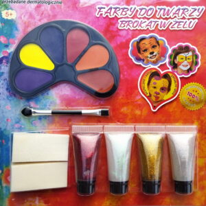 Farby farbki do malowania twarzy ciała buzi brokat w żelu zestaw 10 kolorów