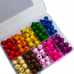 Koraliki korale drewniane kolorowe w pudełku 10mm 250szt do biżuterii