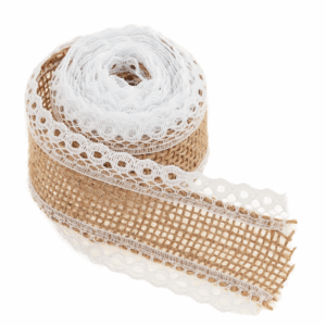 Wstążka jutowa z koronką taśma dekoracyjna ozdobna boho beżowa biała 1