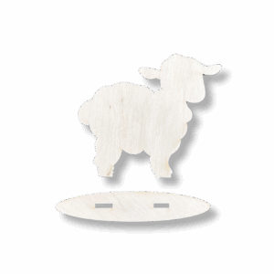 Drewniany baranek owca na podstawce decoupage ze sklejki dekor wielkanoc