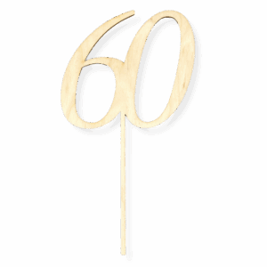 Drewniany topper liczba 60 na piku na urodziny tort ze sklejki decoupage