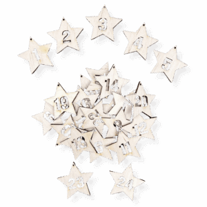 Drewniane cyferki do kalendarza adwentowego ze sklejki gwiazdki decoupage