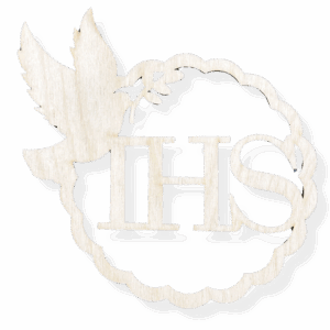 Drewniany dekor komunijny Pierwsza Komunia Święta IHS hostia gołąb dekor