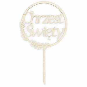 Drewniany topper pik Chrzest Święty ozdoba na tort dekoracja decoupage