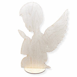 Drewniany dekor komunijny ozdoba anioł chłopiec na podstawce komunia