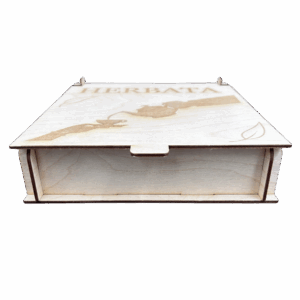 Drewniane pudełko ze sklejki box szkatułka na herbatę zamykane z podziałem