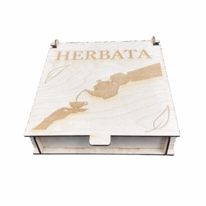 Drewniane pudełko ze sklejki box szkatułka na herbatę zamykane z podziałem