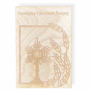 Drewniana pamiątka Komunii kartka komunijna na prezent pierwsza komunia