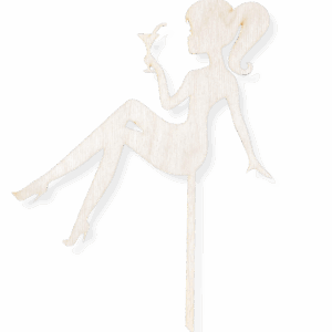 Drewniany topper na tort kobieta z drinkiem kieliszkiem urodziny pik