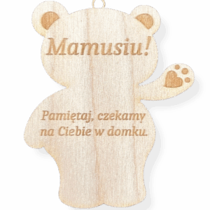 Drewniana zawieszka miś do auta samochodu czekamy prezent dla mamy grawer