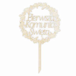 Drewniany topper Pierwsza Komunia Święta na tort napis komunijny dekoracja
