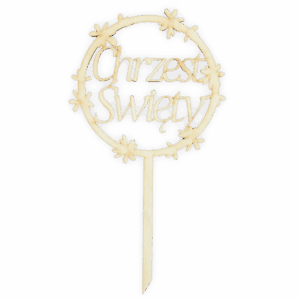 Drewniany topper pik Chrzest Święty ozdoba na tort dekoracja decoupage