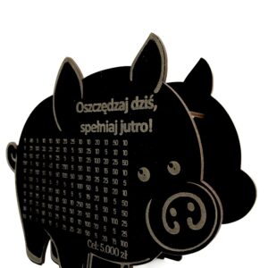 CZARNA Świnka Skarbonka OSZCZĘDZAJ DZIŚ SPEŁNIAJ JUTRO