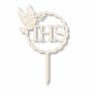 Drewniany topper IHS GOŁĄBEK pierwsza komunia