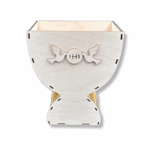 Drewniany wazon KIELICH PUCHAR IHS gołąbki komunia prezent