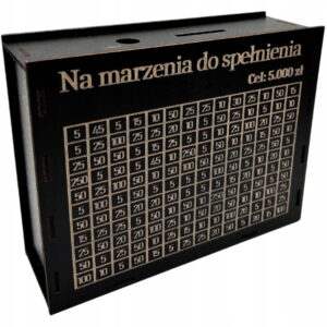 Czarna skarbonka wykreślanka z grawerem TWÓJ NAPIS