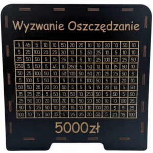 CZARNA skarbonka wykreślanka WYZWANIE OSZCZĘDZANIE