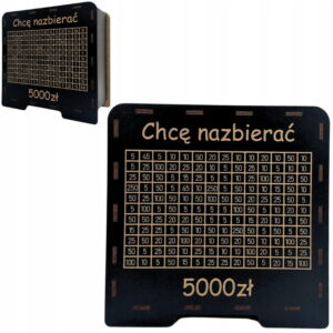 CZARNA skarbonka wykreślanka CHCĘ NAZBIERAĆ 5000 ZŁ
