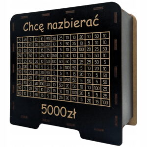 CZARNA skarbonka wykreślanka CHCĘ NAZBIERAĆ 5000 ZŁ