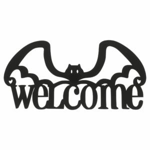 Drewniany napis czarny WELCOME nietoperz halloween decoupage ze sklejki dekor ozdoba