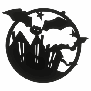 Drewniana czarna obręcz MIASTO NIETOPERKÓW nietoperz halloween do łapacza makramy ze sklejki