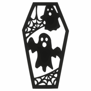 Drewniany dekor zawieszka CZARNA TRUMNA DUCHÓW HALLOWEEN ozdoba decoupage ze sklejki