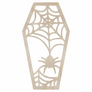 Drewniany dekor zawieszka TRUMNA PAJĄKÓW HALLOWEEN ozdoba decoupage ze sklejki