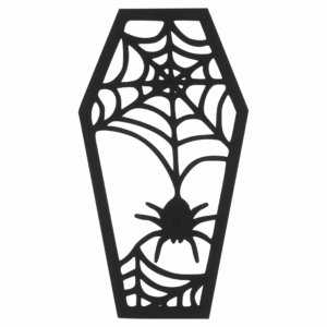 Drewniany dekor zawieszka CZARNA TRUMNA PAJĄKÓW HALLOWEEN ozdoba decoupage ze sklejki