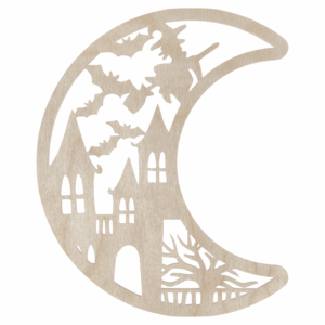 Drewniany dekor zawieszka KSIĘŻYC MIASTO WIEDŹMY HALLOWEEN decoupage ozdoba ze sklejki baza